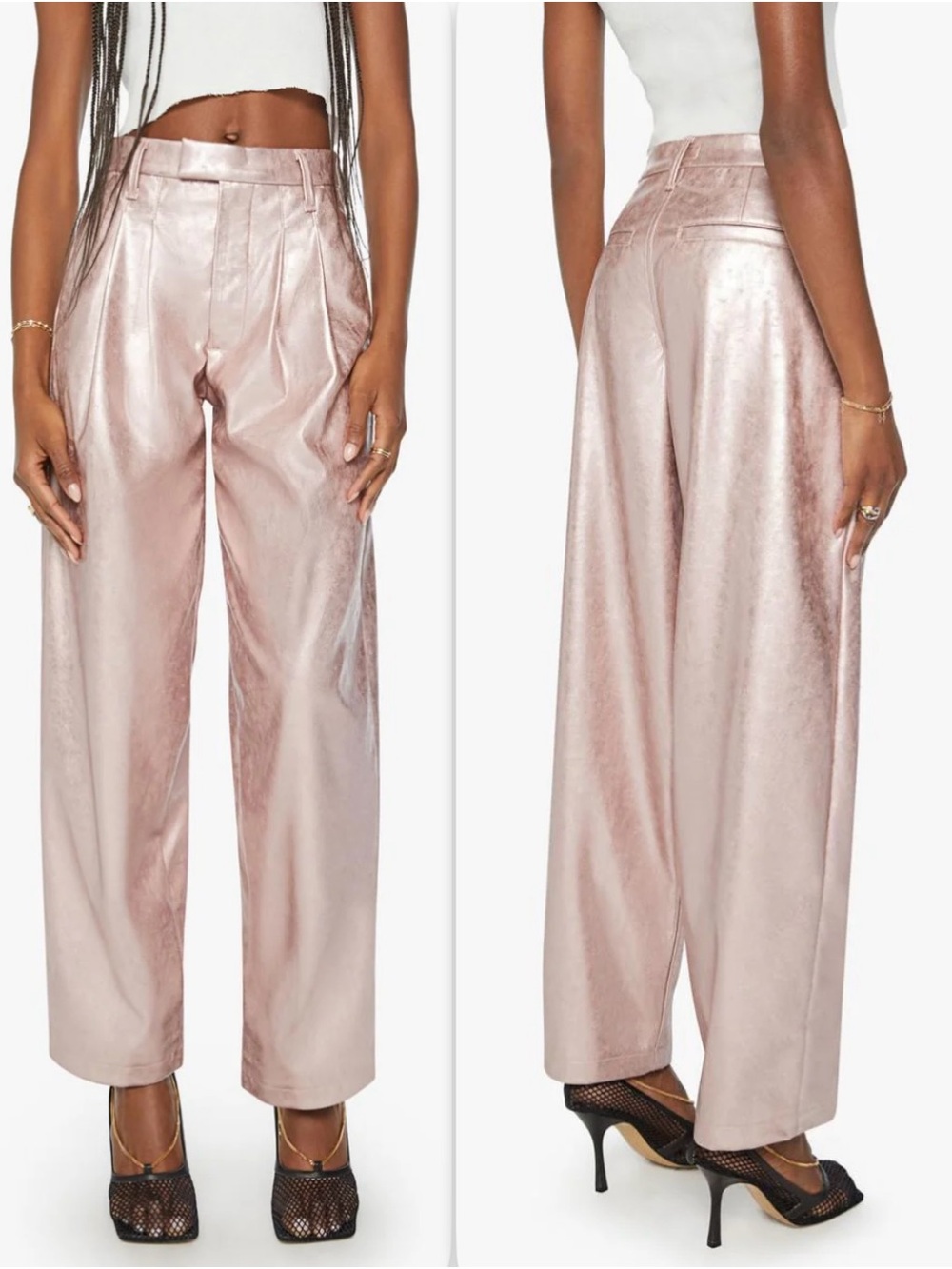 Mother Pleated Starlet Sneak Pink Sheen Shimmer Wide Leg Pants 24 Barbiecore